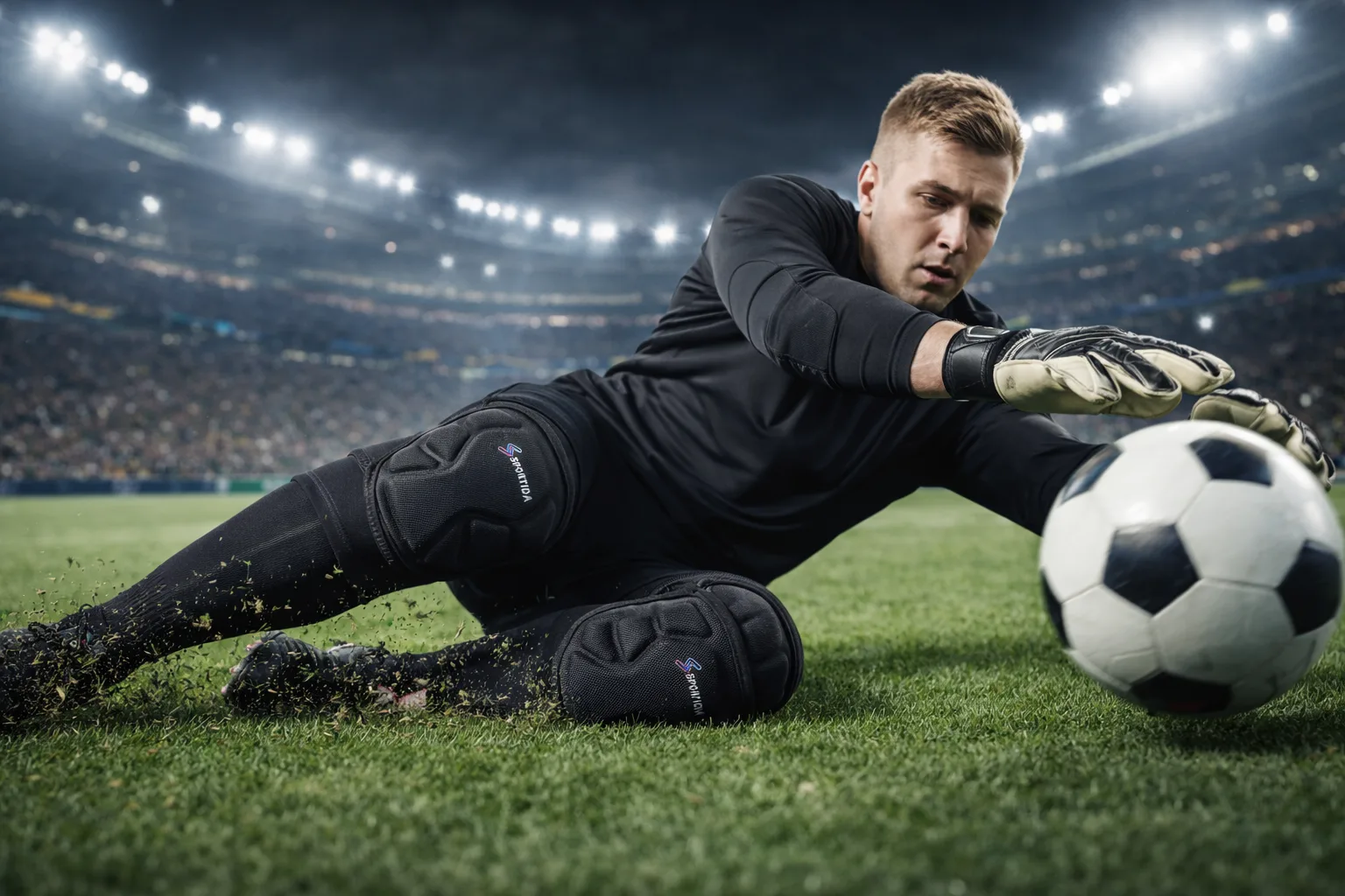 goalkeeper knee pads for impact absorption during dives on turf